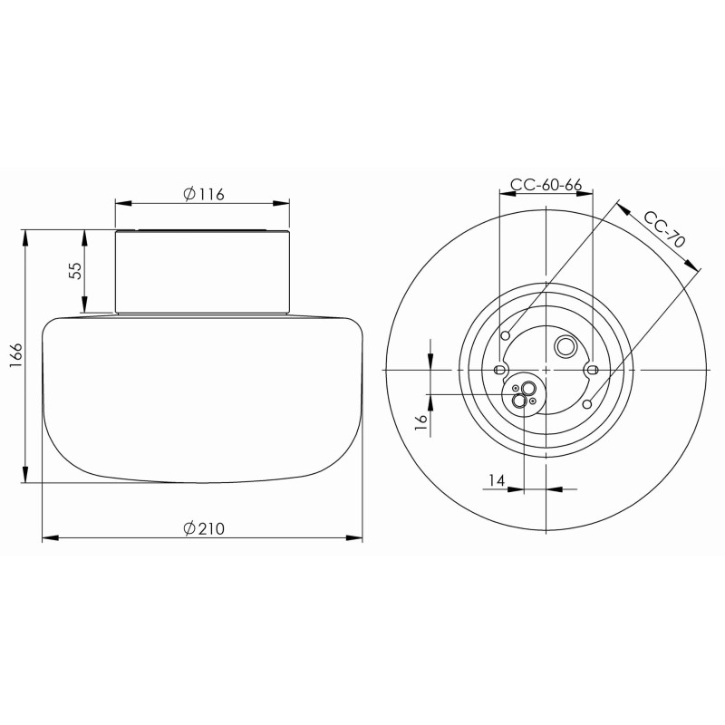 Czarna lampa sufitowa, ścienna Solenne 210 porcelanowa oprawa IP44 z mlecznym matowym kloszem Ifö Electric