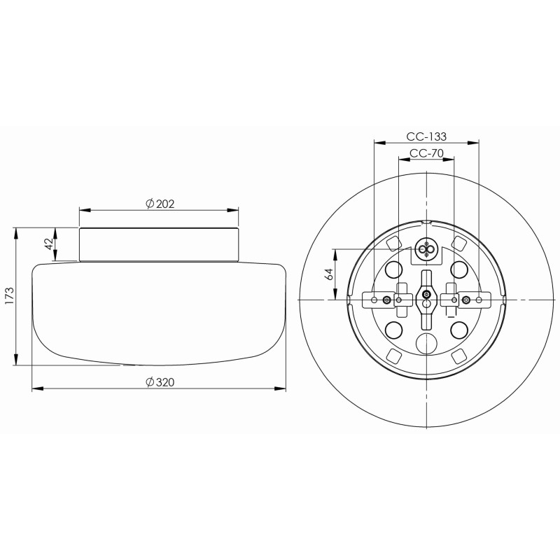 Czarna lampa sufitowa, ścienna Solenne 320 LED DALI 12W 3000K 1350lm porcelanowa IP44 z mlecznym matowym kloszem Ifö Electric