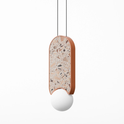Terakota owalna lampa wisząca Legra z mlecznym kloszem IP44 Kaspa