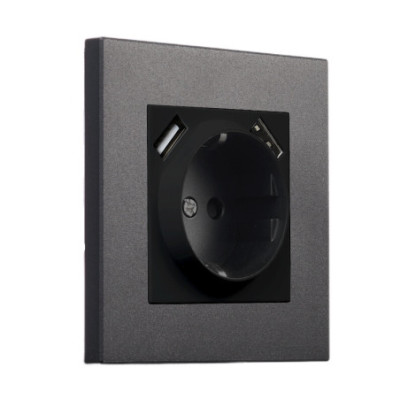 Alkri Togglica Matt Black Flush Schuko Socket + 2 USB