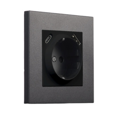 Metalowe podtynkowe gniazdo schuko + USB + USBC - czarny Togglica Alkri