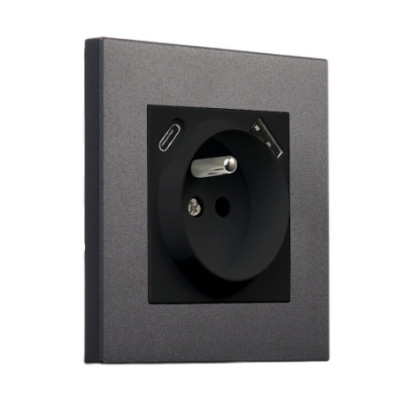 Metalowe podtynkowe gniazdo z bolcem + USB + USBC - czarny Togglica Alkri