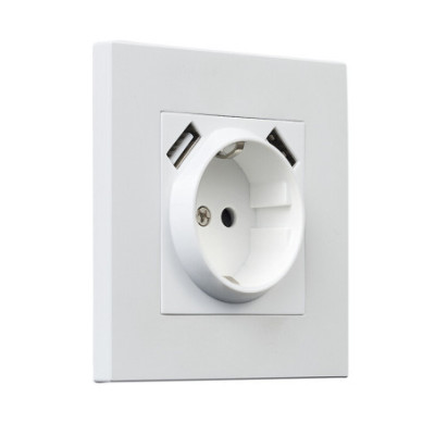 Alkri Togglica Matt White Flush Schuko Socket + 2 USB
