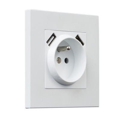 Metalowe podtynkowe gniazdo z bolcem + 2x USB - biały Togglica Alkri
