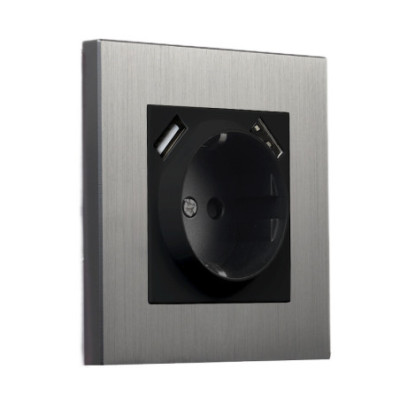 Metalowe podtynkowe gniazdo schuko + 2x USB - szczotkowany nikiel Togglica Alkri