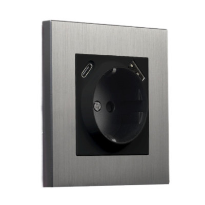 Metalowe podtynkowe gniazdo schuko + USB + USBC - szczotkowany nikiel Togglica Alkri