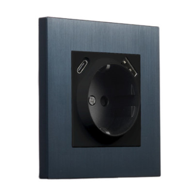 Metalowe podtynkowe gniazdo schuko + USB + USBC - szczotkowany granat Togglica Alkri