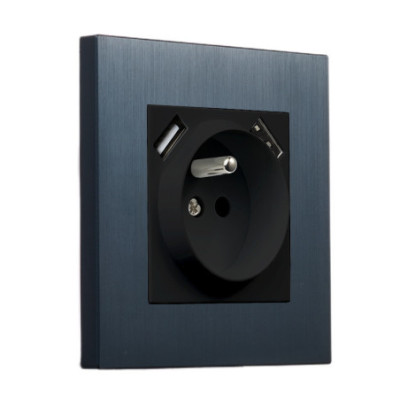 Metalowe podtynkowe gniazdo z bolcem + 2x USB - szczotkowany granat Togglica Alkri
