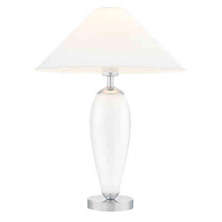 Biała lampa stojąca REA biały abażur, podstawa białe szkło i chrom KASPA