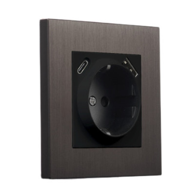 Metalowe podtynkowe gniazdo schuko + USB + USBC - szczotkowany brąz Togglica Alkri