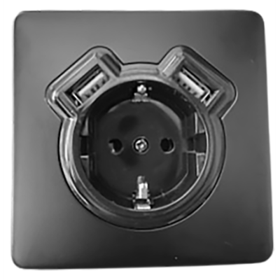 Alkri Togglica EU Matt Black Flush Schuko Socket + 2 USB