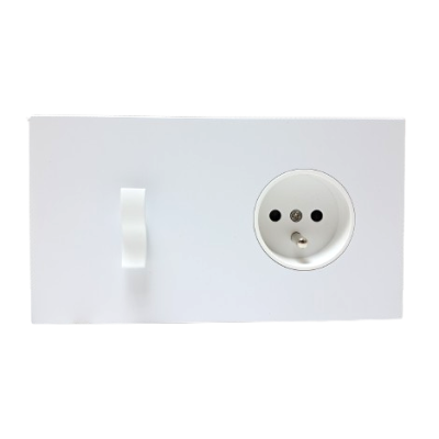 Alkri Togglica WAVE Matt White Flush Panel With Single Two-Way Switch + French Socket