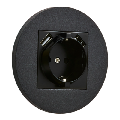 Alkri Togglica Matt Black Round Flush Schuko Socket + 2 USB