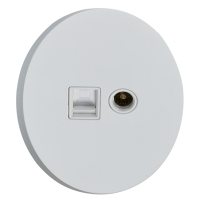 Alkri Togglica Matt White Round Flush TV + RJ45 Socket