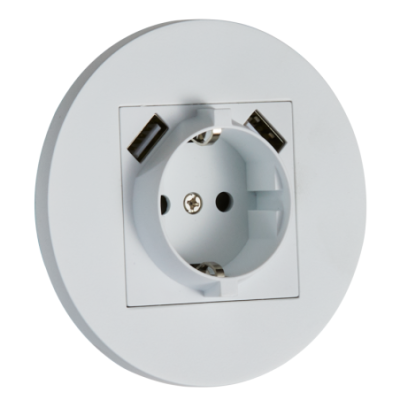 Metalowe okrągłe podtynkowe gniazdo schuko + 2x USB - biały Togglica Alkri