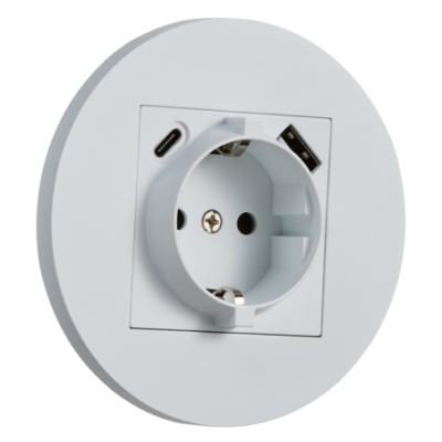 Metalowe okrągłe podtynkowe gniazdo schuko + USB + USBC - biały Togglica Alkri