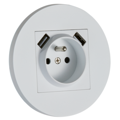 Metalowe okrągłe podtynkowe gniazdo z bolcem + 2x USB - biały Togglica Alkri