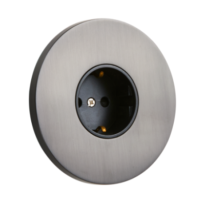 Alkri Togglica Brushed Graphite Round Flush Schuko Socket