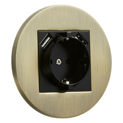Alkri Togglica Brushed Patina Round Flush Schuko Socket + 2 USB