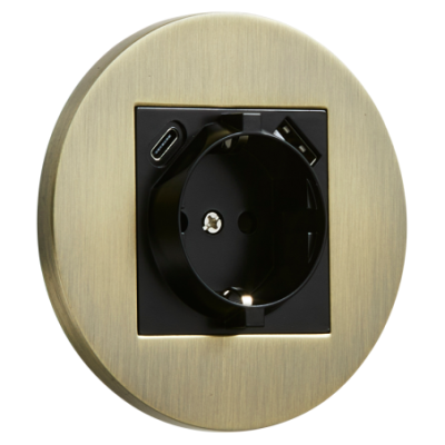 Alkri Togglica Brushed Patina Round Flush Schuko Socket + USB-A + USB-C