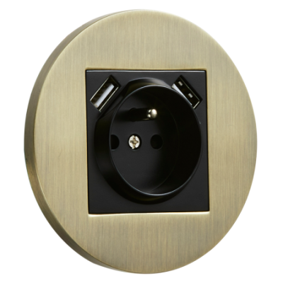 Alkri Togglica Brushed Patina Round Flush French Socket + 2 USB