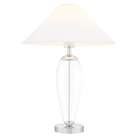 White floor lamp REA white lampshade, transparent glass and chrome base KASPA