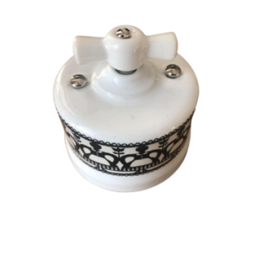 Ceramiczny natynkowy włącznik żaluzjowy zwierny biały z czarnym zdobieniem Antica Folk Alkri