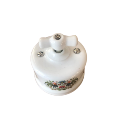 Ceramiczny natynkowy włącznik podwójny/świecznikowy biały ze zdobieniem łowickiego koguta Antica Folk Alkri