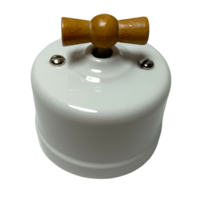Alkri Antica Wood White With Wooden Knob Surface Momentary Shutter Switch