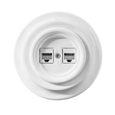 Ceramiczne podtynkowe gniazdo 2 x RJ45 - białe bez ramki cat.6 Antica Alkri