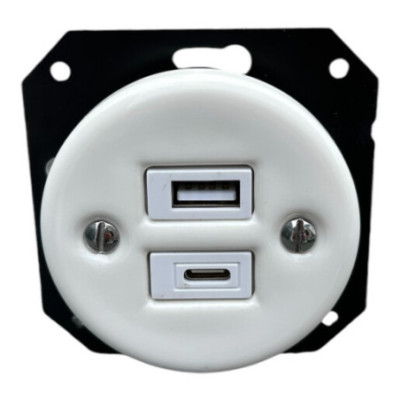 Ceramiczne podtynkowe gniazdo USB + USBC - białe bez ramki Antica Alkri
