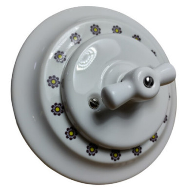 Alkri Antica Folk White With Decoration Flush-Mounted Round Frame Burgundy and Yellow Floral Motif
