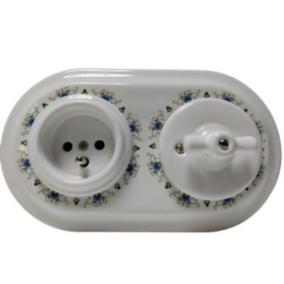 Alkri Antica Folk White With Decoration Flush-Mounted Double Frame Blue Floral Motif