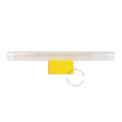 Porcelanowa lampa ścienna Clara S14d z żebrowaną liniową żarówką 30cm żołta Zangra