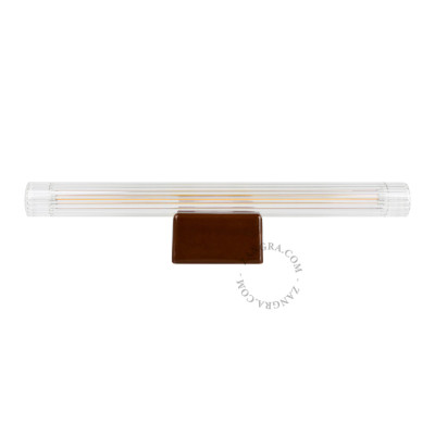 Porcelanowa lampa ścienna Clara S14d z żebrowaną liniową żarówką 30cm brązowa Zangra
