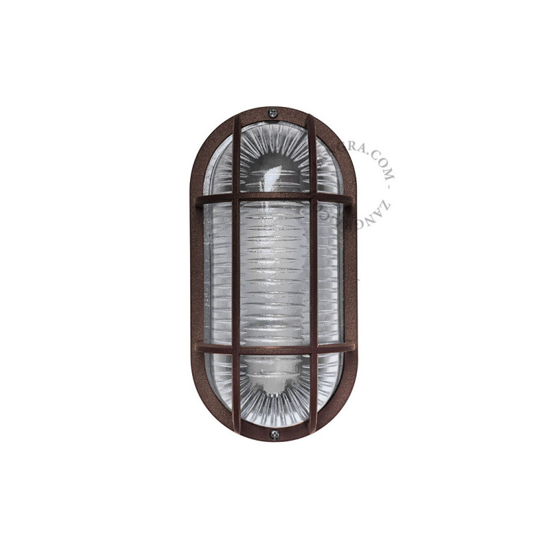 Lampa ścienna Benji oprawa grodziowa brązowa z przeźroczystym szkłem IP44 Zangra