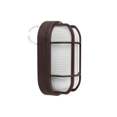 Lampa ścienna Benji oprawa grodziowa brązowa z opalowym szkłem IP44 Zangra