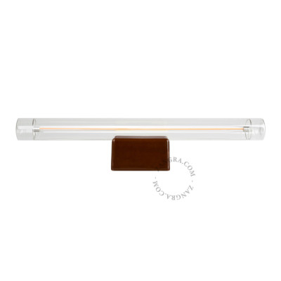Porcelain wall lamp Adrien S14d with transparent linear bulb 30cm brown Zangra