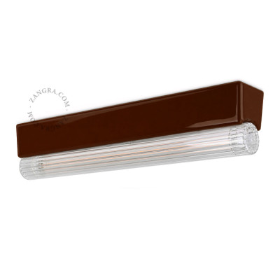 Porcelanowa lampa sufitowa, ścienna Denise S14d z żebrowaną liniową żarówką 30cm brązowa Zangra