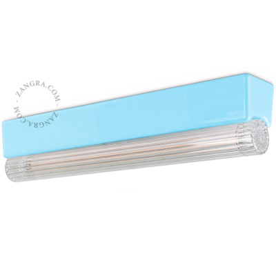 Porcelain wall, ceiling lamp Denis S14d with ribbed linear bulb 30cm blue Zangra