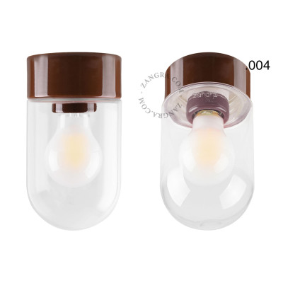 Porcelain ceiling lamp david.c.br with transparent glass shade 004 brown Zangra