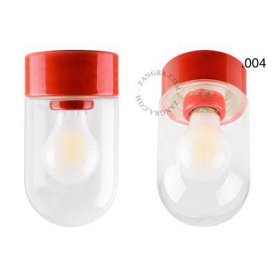 Porcelain ceiling lamp david.c.r with transparent glass shade 004 red Zangra