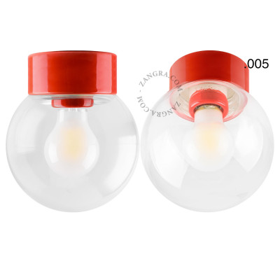 Porcelain ceiling lamp david.c.r with transparent glass shade 005 red Zangra