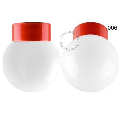 Porcelanowa lampa sufitowa david.c.r z mlecznym szklanym kloszem 006 czerwona Zangra