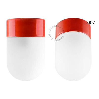Porcelain ceiling lamp david.c.r with opal glass shade 007 red Zangra