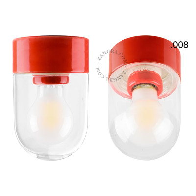 Porcelanowa lampa sufitowa david.c.r z przezroczystym szklanym kloszem 008 czerwona Zangra