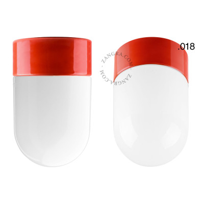 Porcelain ceiling lamp david.c.r with opal glass shade 018 red Zangra
