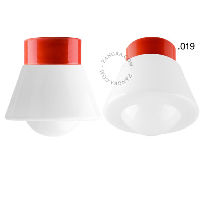 Porcelain ceiling lamp david.c.r with opal glass shade 019 red Zangra