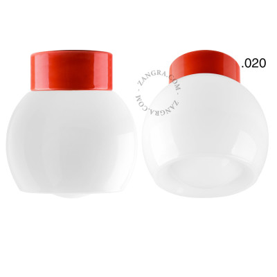 Porcelain ceiling lamp david.c.r with opal glass shade 020 red Zangra