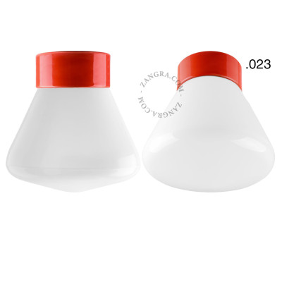 Porcelain ceiling lamp david.c.r with opal glass shade 023 red Zangra
